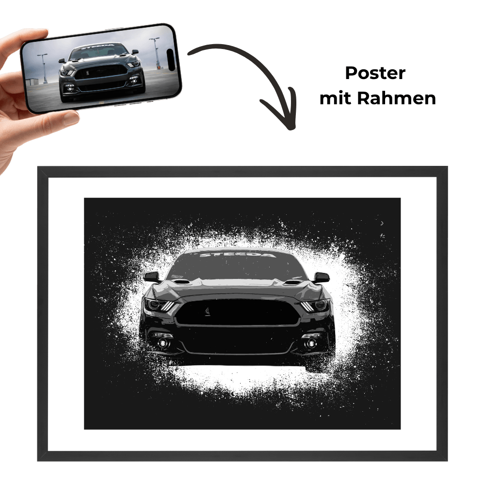Personalisiertes Auto-Sketch-Wandbild als Poster mit Rahmen, Frontansicht