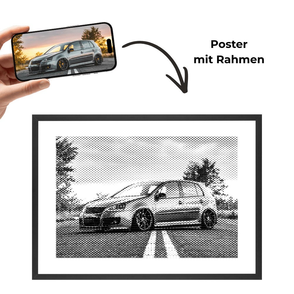 Personalisiertes Poster mit Rahmen und Schwarzweiß-Autofoto