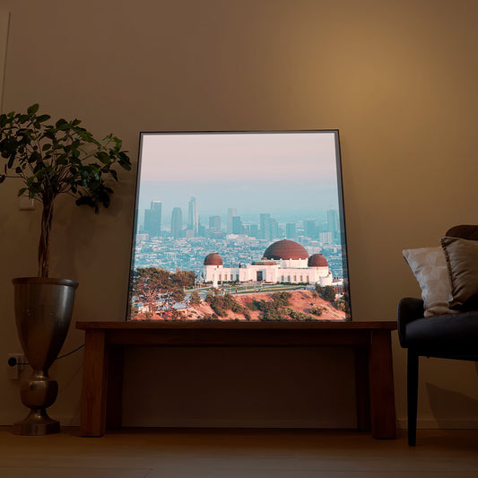 Gerahmtes Griffith Observatorium Los Angeles Bild, Stadtpanorama mit roten Kuppeln