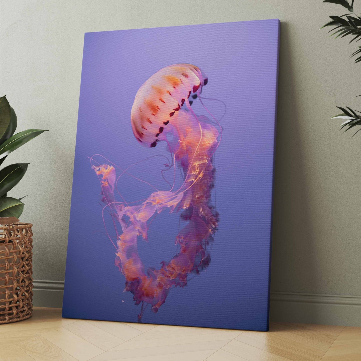 Poster oder Leinwand mit Qualle-Motiv in Lila und Korallfarben