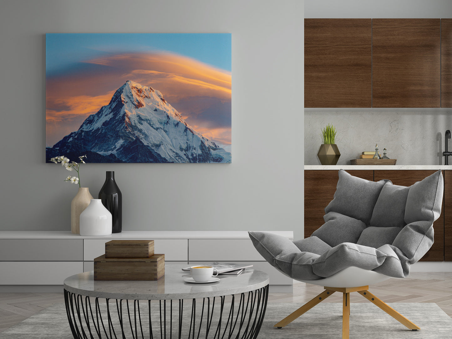 Nepal Hill Leinwand mit Berggipfel und Sonnenuntergangslicht, im Wohnraum an der Wand