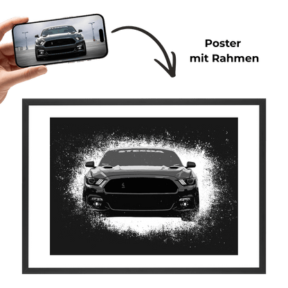 Personalisiertes Auto-Sketch-Wandbild als Poster mit Rahmen, Frontansicht