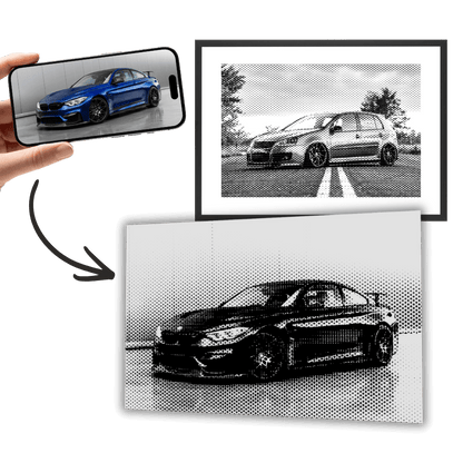 Personalisiertes Wandbild mit Schwarzweiß-Automotiv, zwei gerahmte Motive