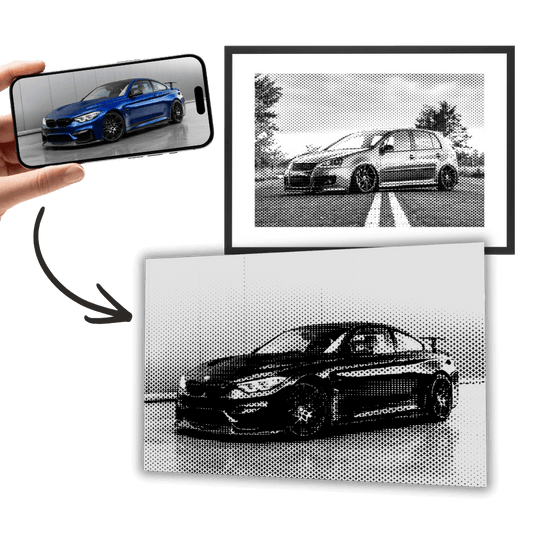 Personalisiertes Wandbild mit Schwarzweiß-Automotiv, zwei gerahmte Motive