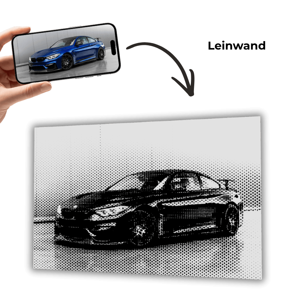 Personalisiertes Wandbild auf Leinwand mit Schwarzweiß-Autofoto im Querformat