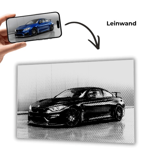 Personalisiertes Wandbild auf Leinwand mit Schwarzweiß-Autofoto im Querformat