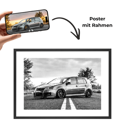Personalisiertes Poster mit Rahmen und Schwarzweiß-Autofoto