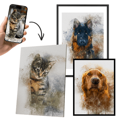 Mehrteilige Aquarell-Tierbilder mit Katze und Hund im Spritzstil
