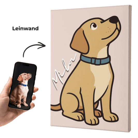 Leinwand-Wandbild mit Cartoon-Hund in Braun und blauem Halsband