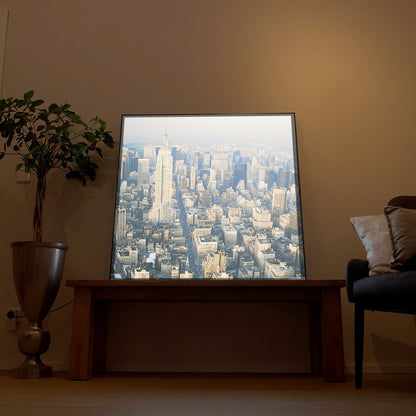 LED-Bild mit Rahmen, Vogelperspektive auf eine Stadt-Skyline