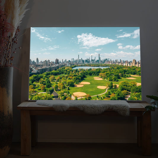 LED-Bild im Holzrahmen: Park mit Skyline von Manhattan, Panorama