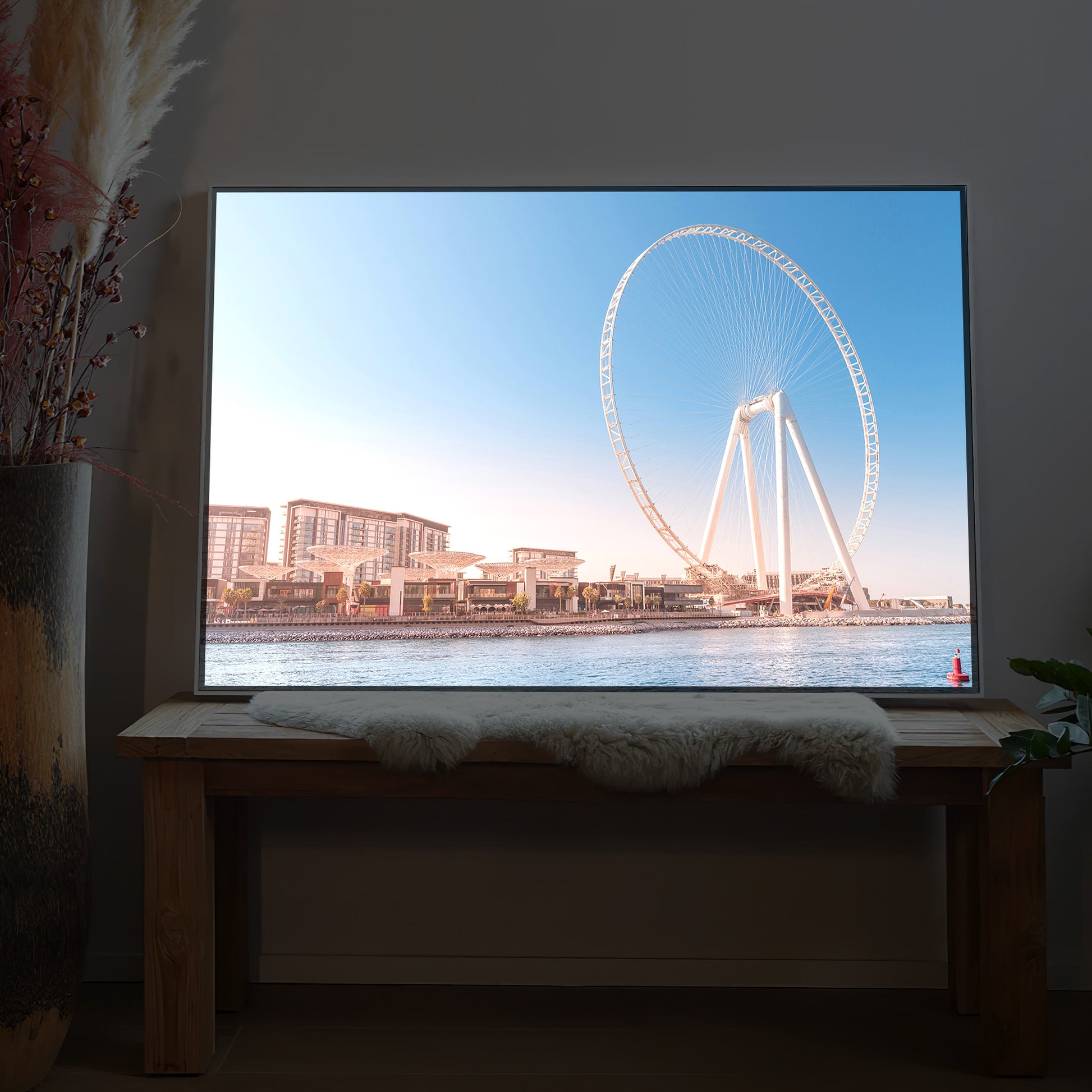 LED-Bild mit Riesenrad-Motiv, schwarzer Rahmen, großformatig