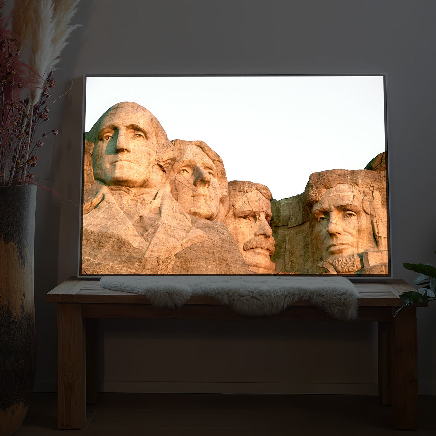 LED-Bild mit beleuchtetem Mount-Rushmore-Felsrelief im Rahmen