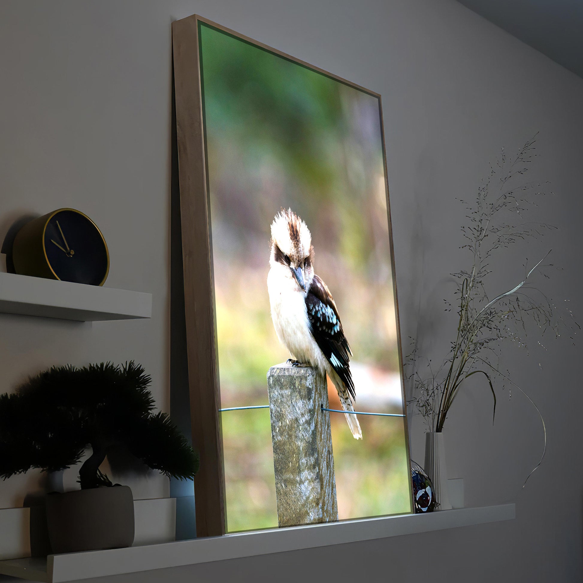 LED-Bild mit Vogelmotiv im Holzrahmen, LED-beleuchtetes Motiv