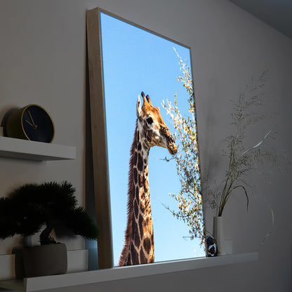 LED-Bild im Holzrahmen mit Giraffe und Blättern