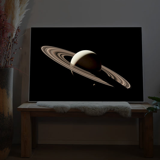 Saturn-Planeten-LED-Bild mit leuchtendem Saturn und Ring auf schwarzem Hintergrund