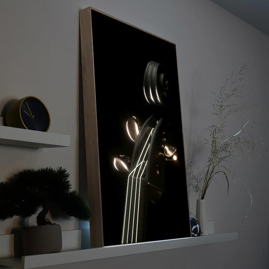 Schwarzes Gitarren-LED-Bild mit Holzrahmen, leuchtende Gitarrenform
