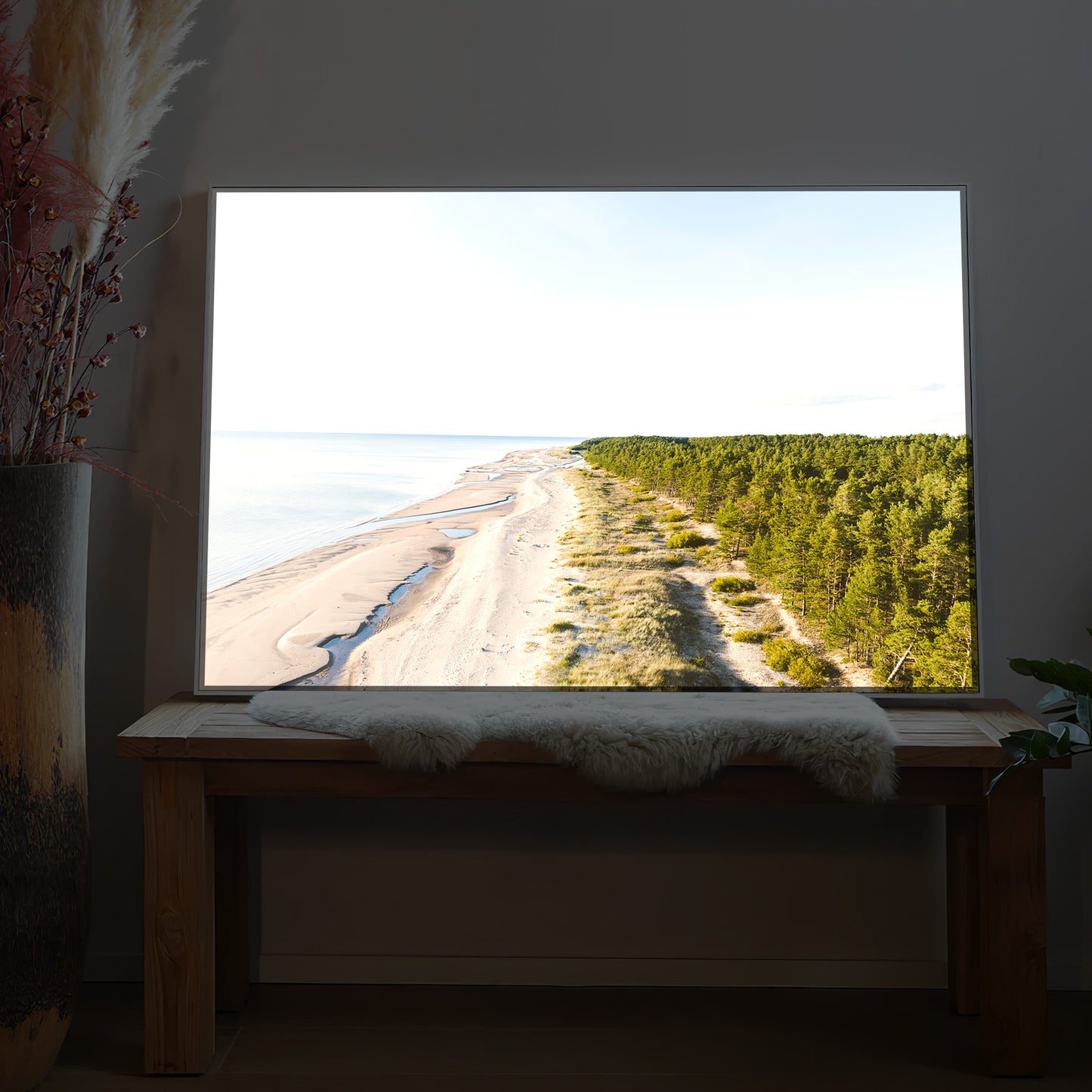 Gerahmtes LED-Bild mit Küstenlinie und Strandweg, rechteckig