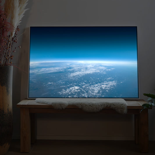 Rahmen-LED-Bild mit Blick auf die Erde im Weltraum, schwarzer Rahmen