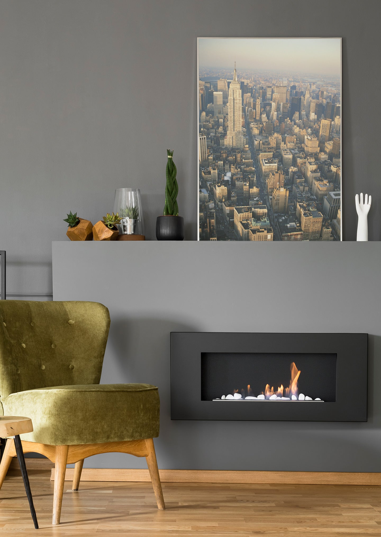 Hochformatiges Poster mit Manhattan-Luftaufnahme der Stadtansicht