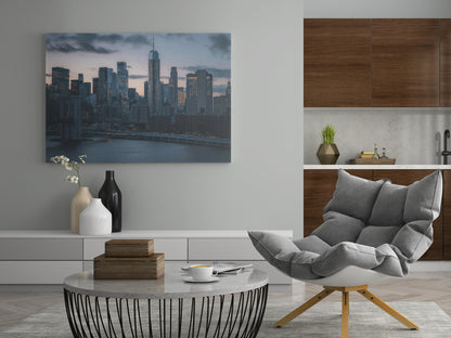Leinwandbild mit New-York-Skyline bei Sonnenuntergang und Fluss