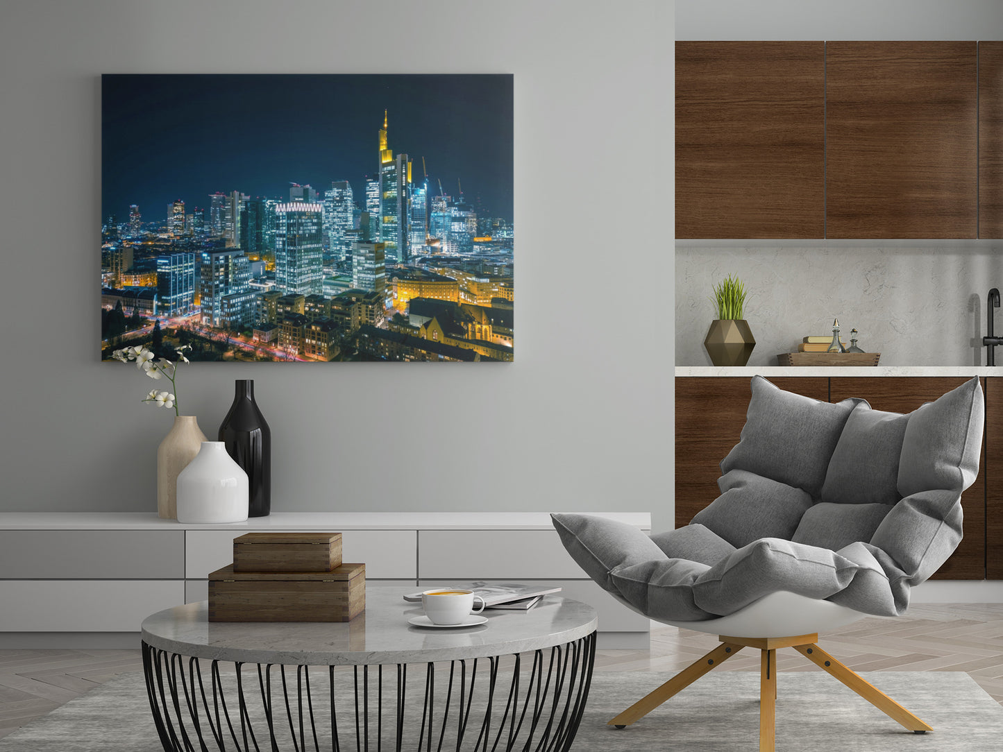 Skyline-Poster Frankfurt bei Nacht mit Lichtern der Hochhäuser