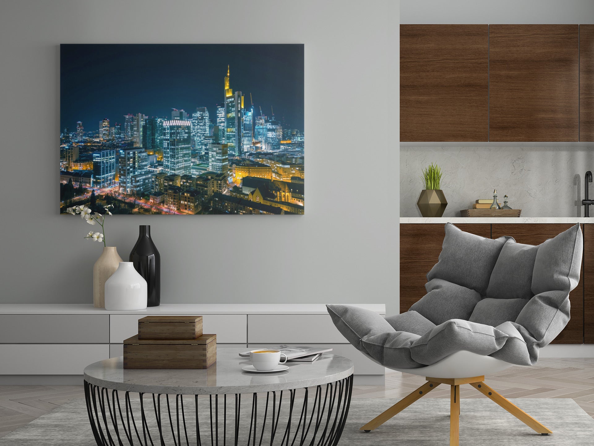Skyline-Poster Frankfurt bei Nacht mit Lichtern der Hochhäuser