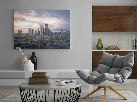 Leinwandbild mit Frankfurter Skyline und Abendhimmel, rechteckig