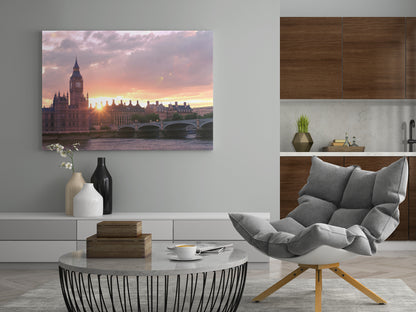 Rechteckiges Wandbild mit Big Ben und Themse bei Sonnenuntergang