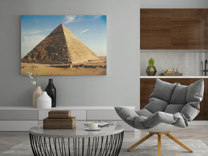 Wandbild mit Gizeh-Pyramide, rechteckige Leinwand in hellen Wüstenfarben