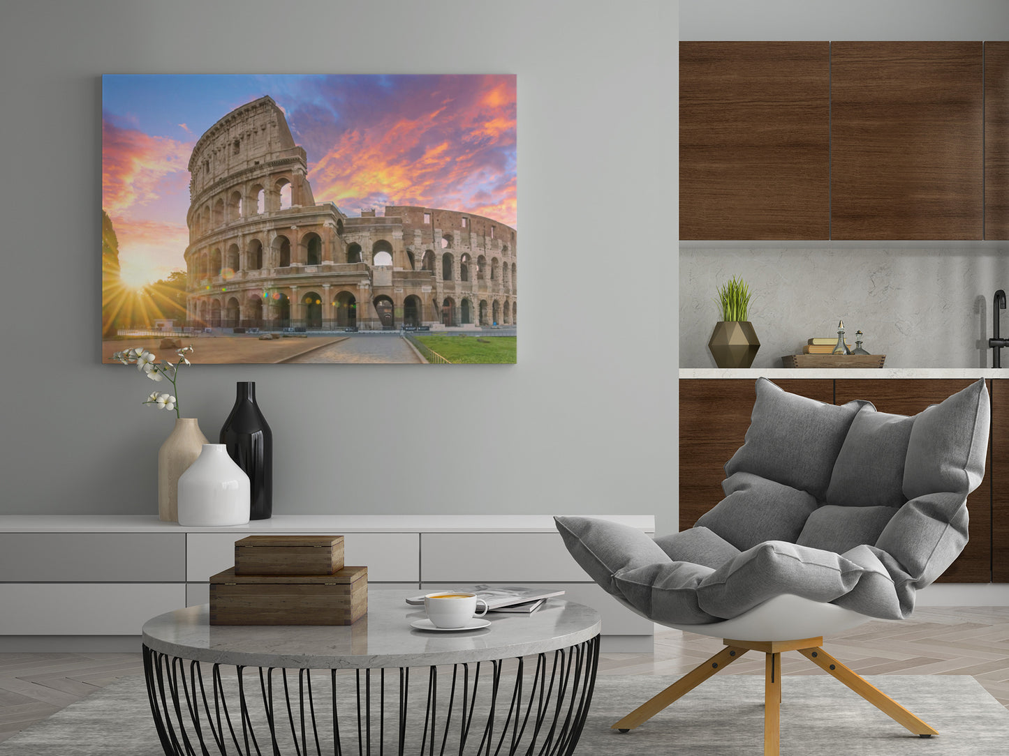 Wandbild mit Kolosseum-Motiv und Sonnenuntergangshimmel