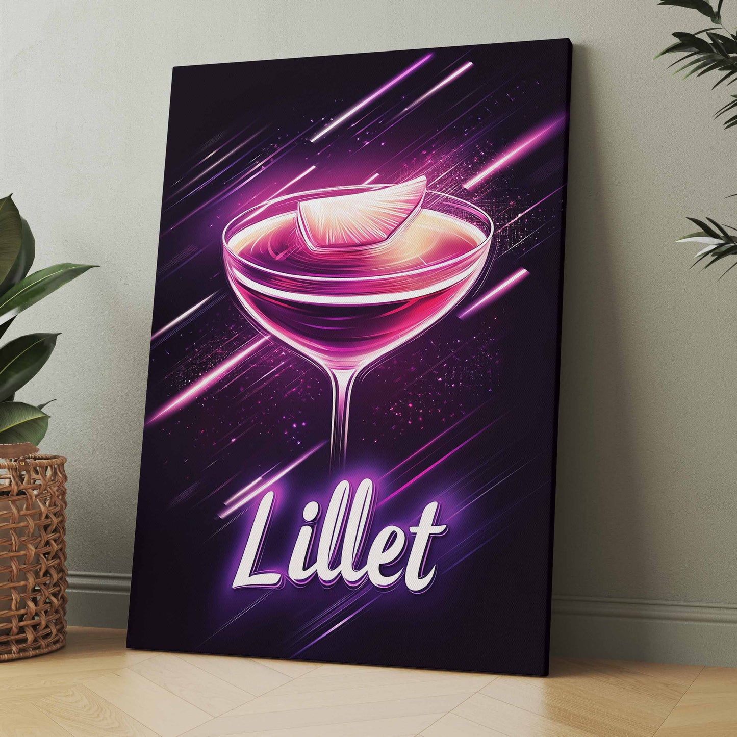Neon-Cocktail-Poster mit rosafarbenem Cocktailglas und Schriftzug