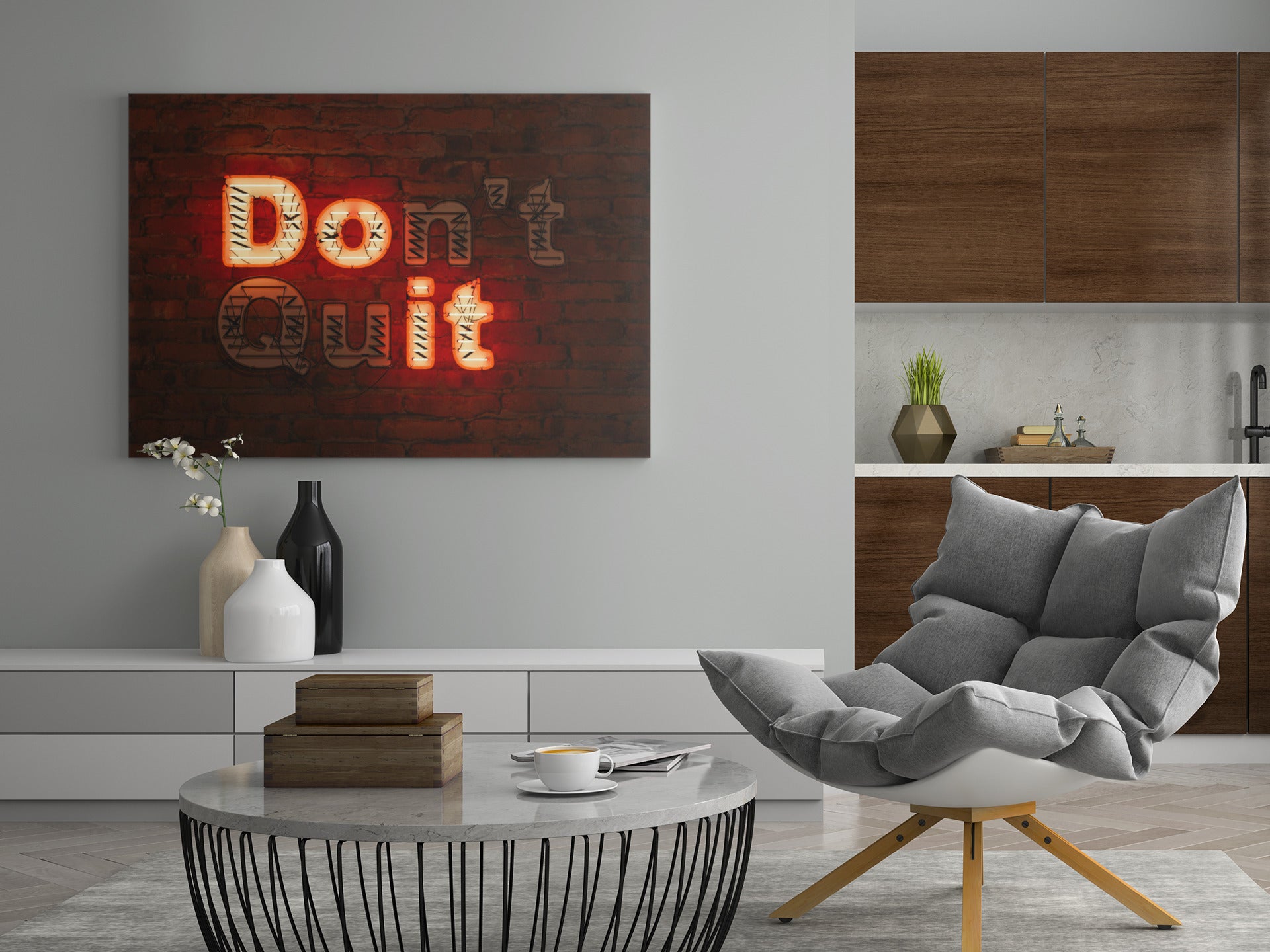 Leinwand mit Schriftzug „Don't quit - Do it“ im warmen Retro-Leuchteffekt