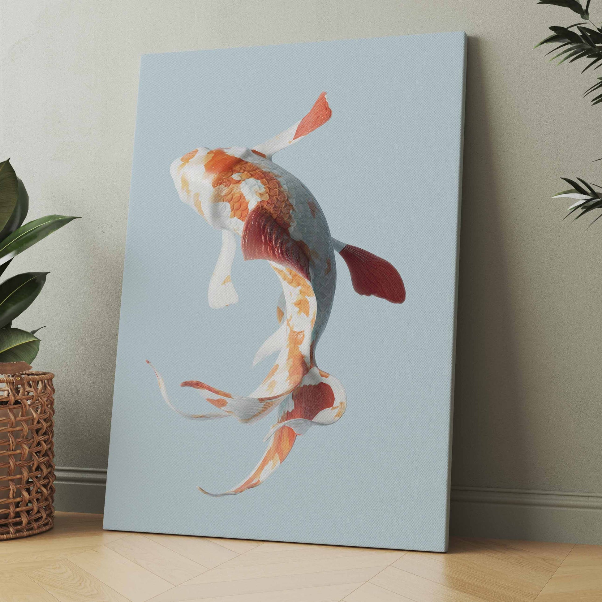Fischmotiv-Poster oder Leinwand mit orange-weißem Koi-Fisch im Wasser