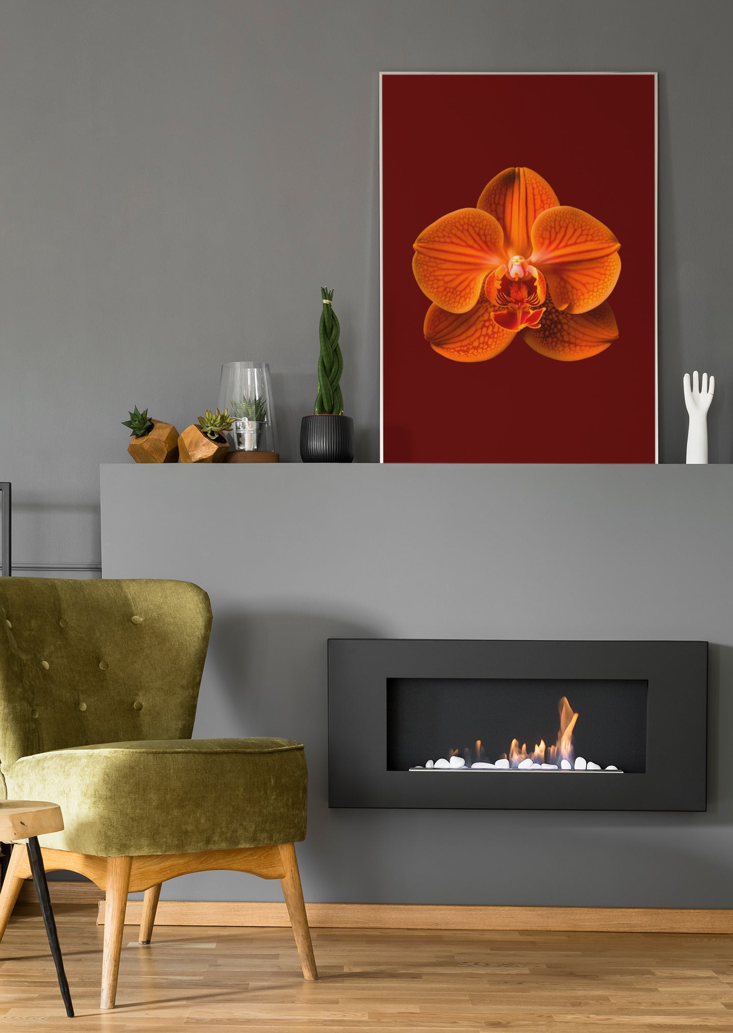 Wandbild mit orangefarbener Orchideenblüte, kleines Format