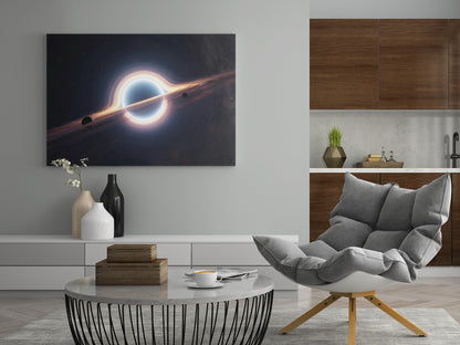Kleines Leinwandbild mit leuchtendem Ring im dunklen Weltraum und Röhre