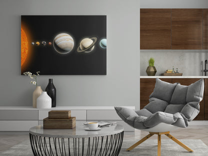 Leinwandbild mit Planeten des Sonnensystems im Weltraum, schwarz