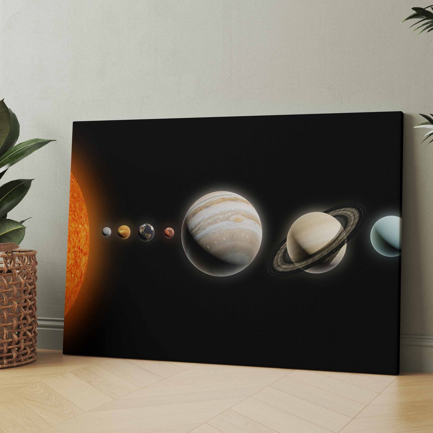Leinwandbild mit Planeten des Sonnensystems vor schwarzem Hintergrund