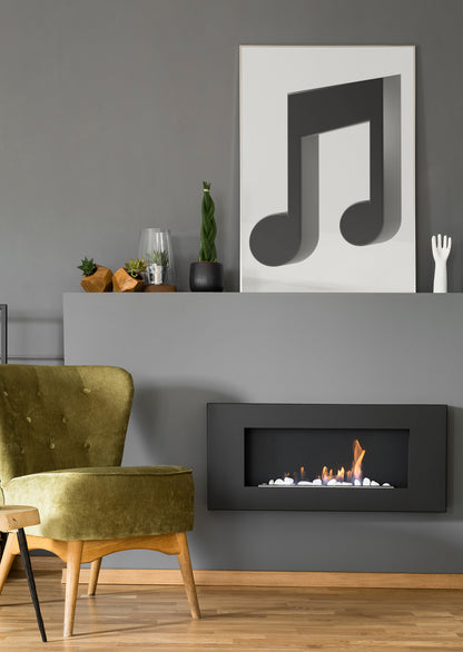 Poster mit großem Musiknoten-Motiv, weiß gerahmt