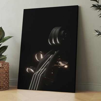 Leinwand mit schwarzer Gitarrensilhouette und goldenen Lichtreflexen, rechteckig