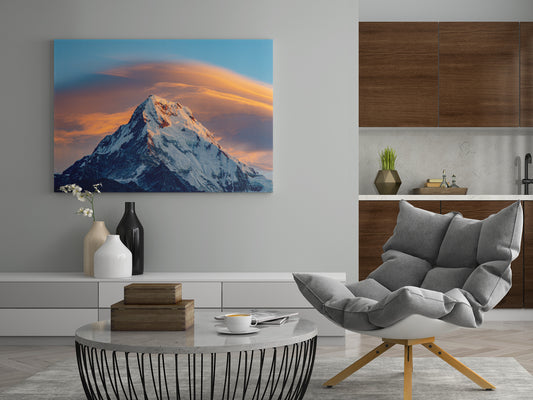 Nepal Hill Leinwand mit Berggipfel und Sonnenuntergangslicht, im Wohnraum an der Wand