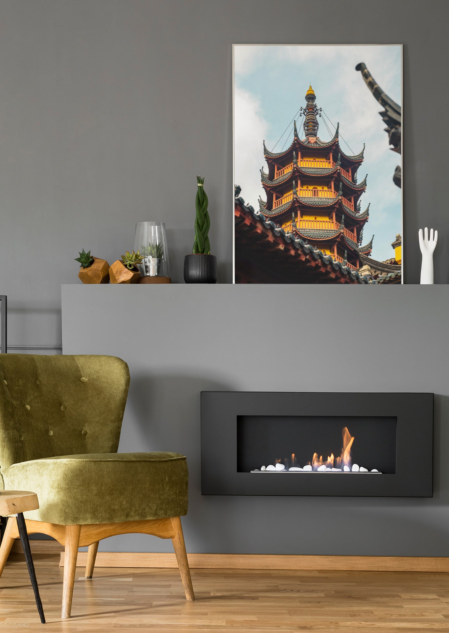 Kunstposter mit chinesischem Tempel, mehrstöckige Pagode mit goldenen Dächern