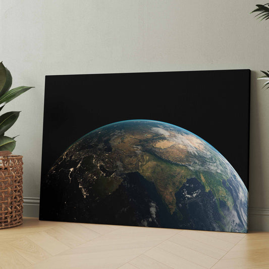 Leinwandposter mit Erde-Motiv auf dunklem Hintergrund