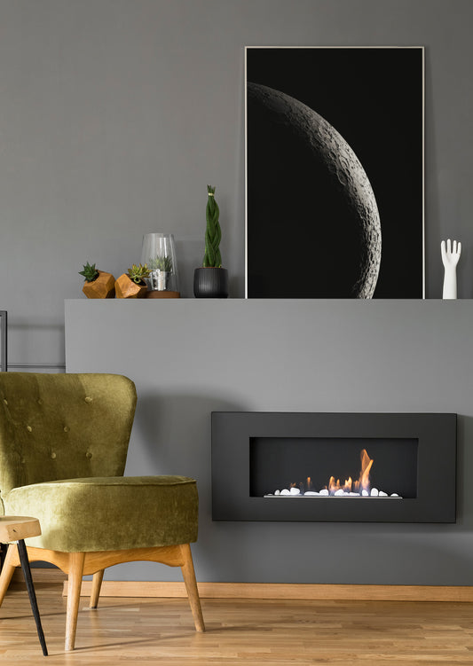 Gerahmte Mond-Leinwand mit Halbmondmotiv im Querformat