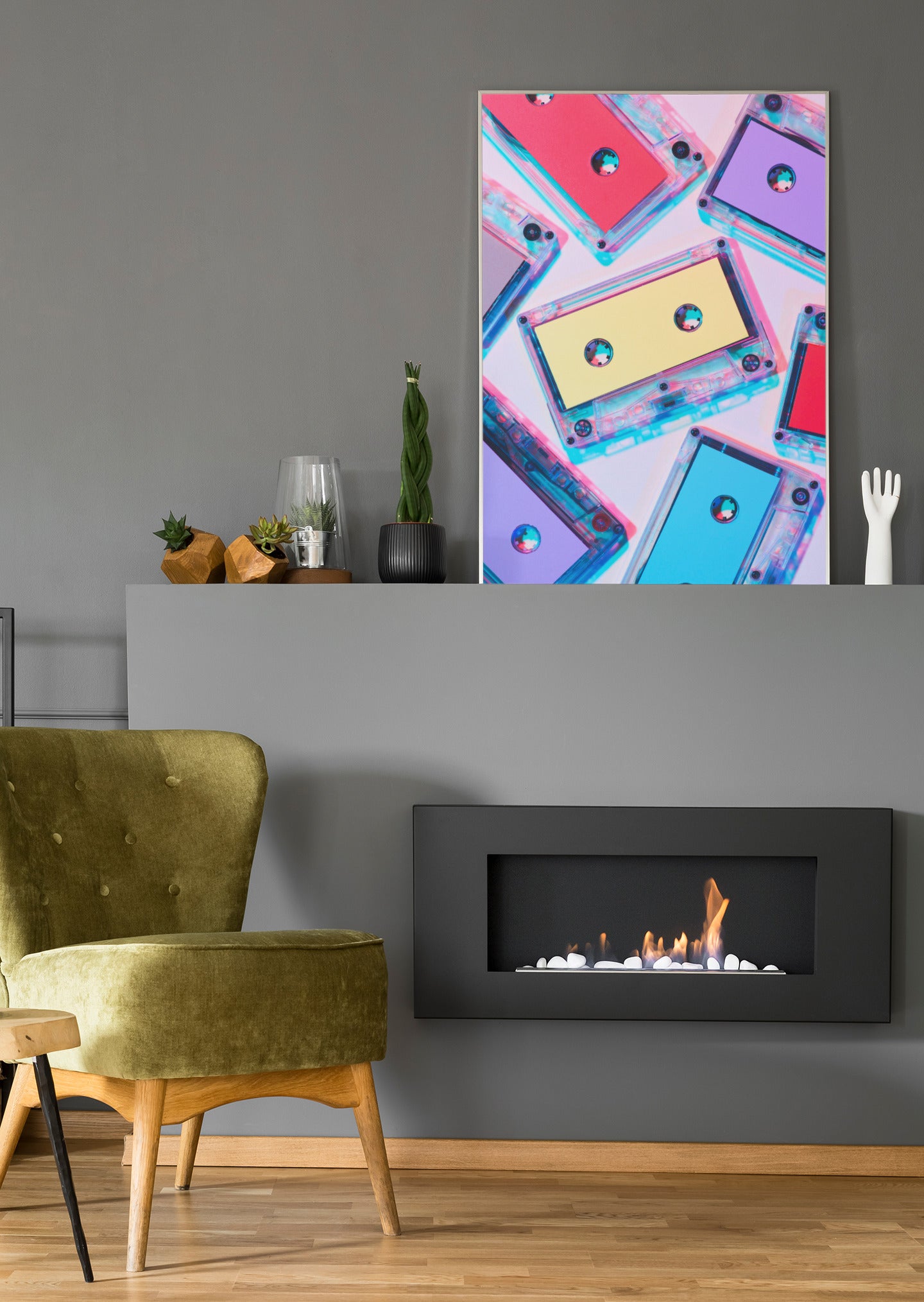 Kasetten 2 Poster: abstraktes Kassettenmotiv in Pink, Lila und Blau.