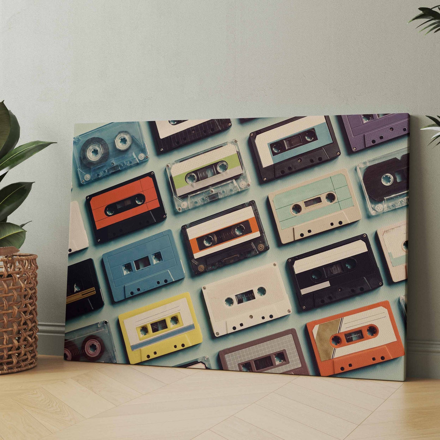Retro-Kassetten-Poster/Leinwand mit Collage mehrerer Kassetten in Pastellfarben