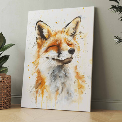 Fuchs-Pastellposter mit orange-weißem Porträt und gelben Farbspritzern