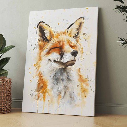 Fuchs-Pastellposter mit orange-weißem Porträt und gelben Farbspritzern