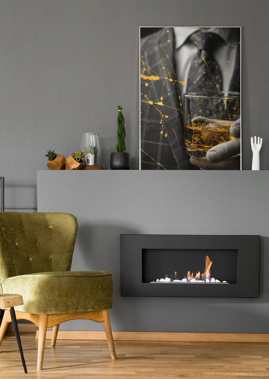 Wandposter oder Leinwand mit schwarzem Anzug, goldenen Linien und Sprenkeln