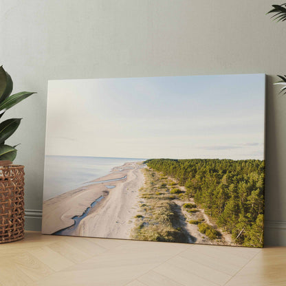 Leinwand mit Küstenlandschaft: Sandstrand, Meer, Dünen und grüne Vegetation